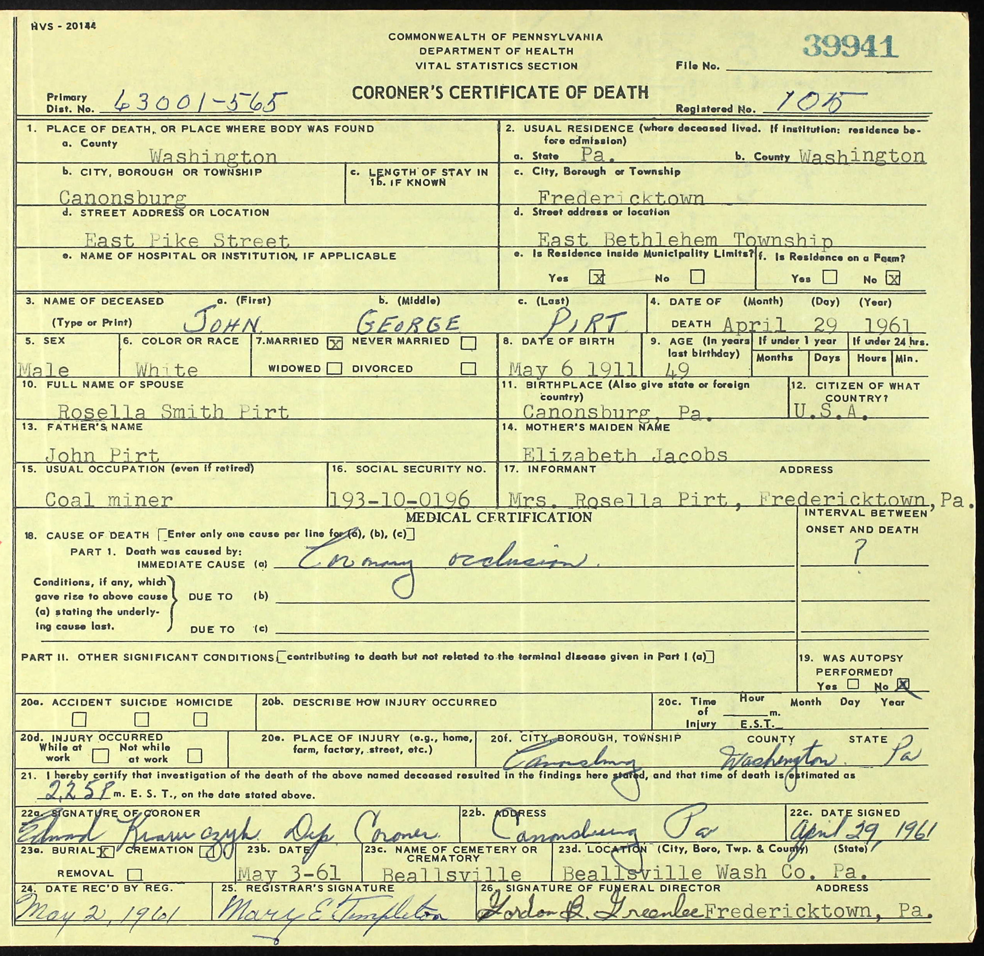 death certificate